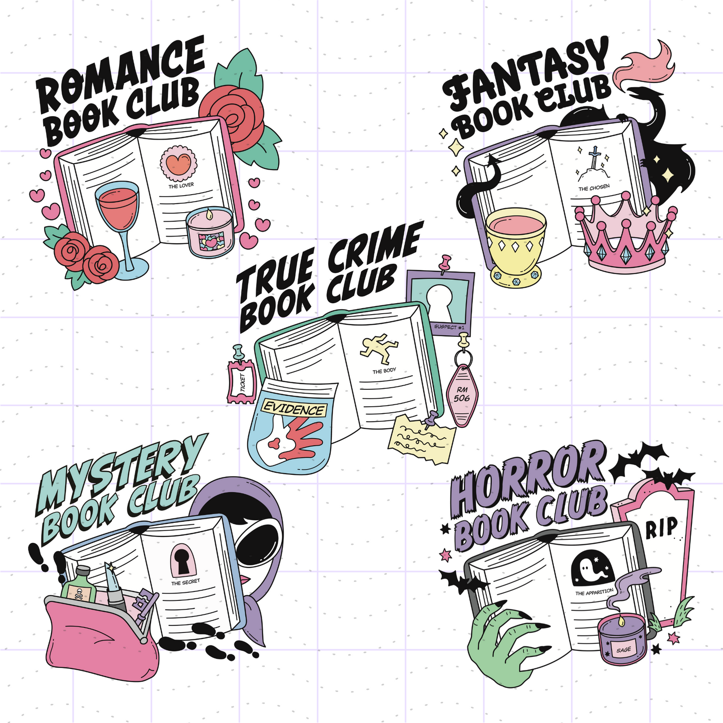 Book Genres Club Bundle PNG SVG Files