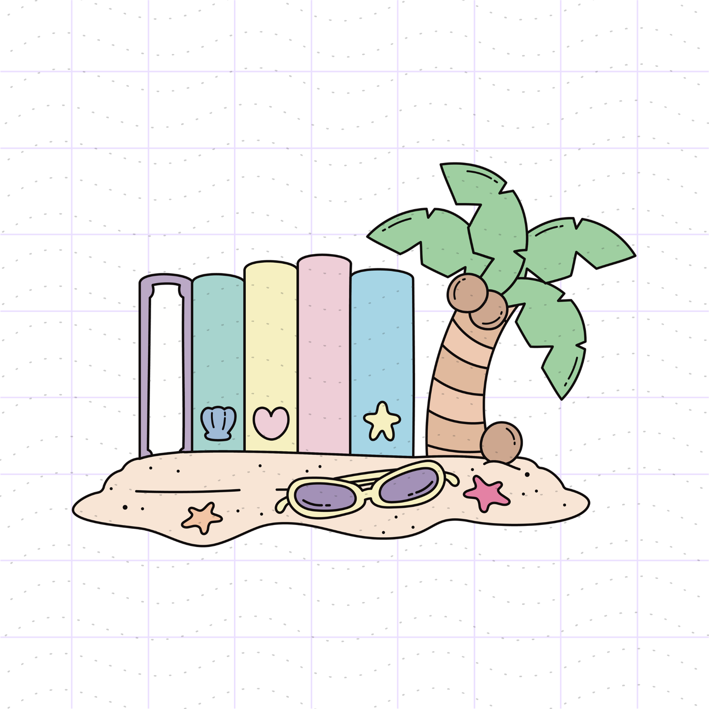 Coastal Bookish Beach Bookshelf PNG File