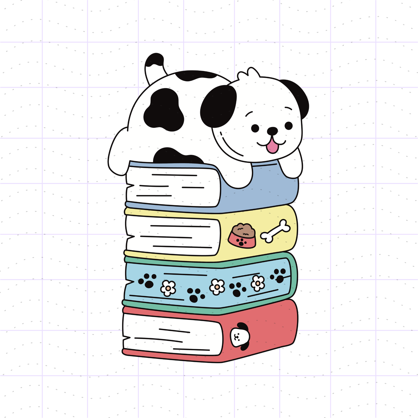 Dog TBR Book Stack PNG File
