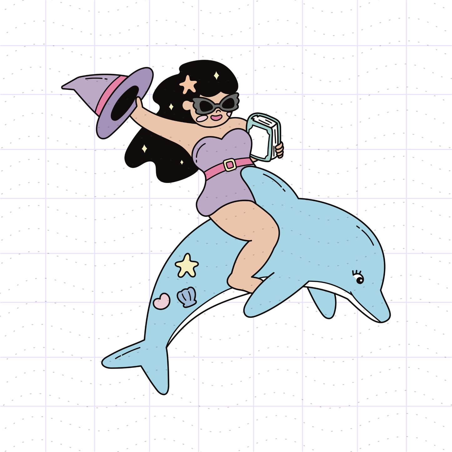 Summerween Bookish Witch and Dolphin PNG File