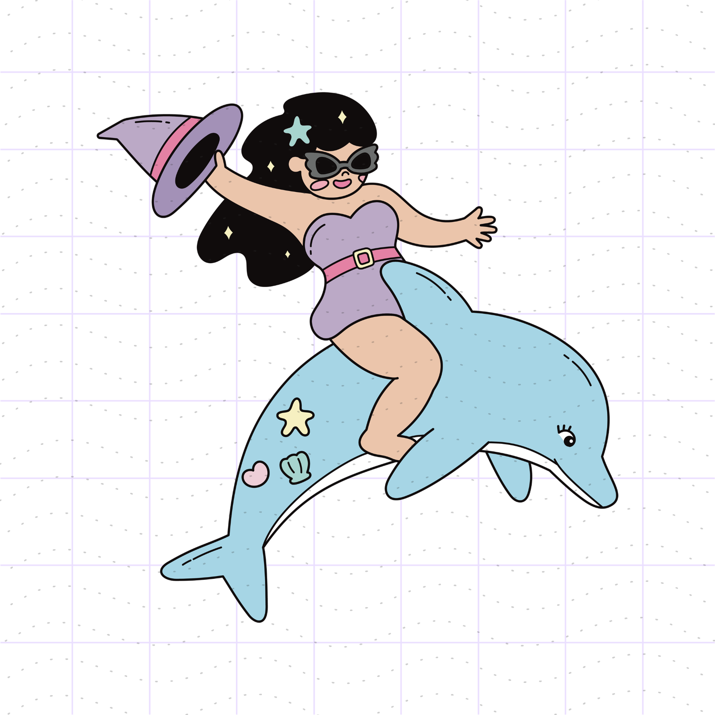 Summerween Witch and Dolphin PNG File