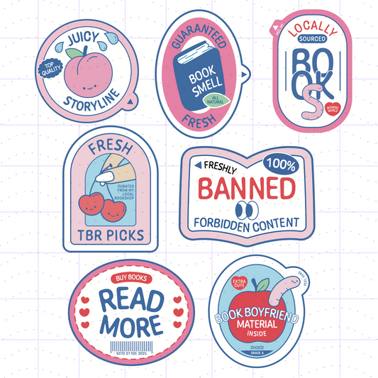 Bookish Book Lovers Fruit Stickers PNG Files