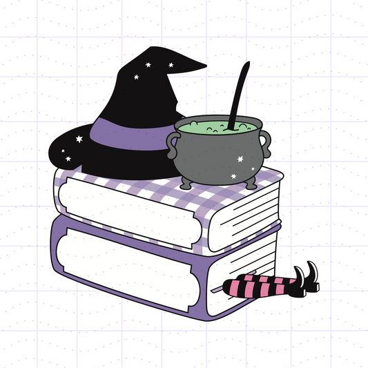 Bookish Witch Gingham Book Stack PNG File