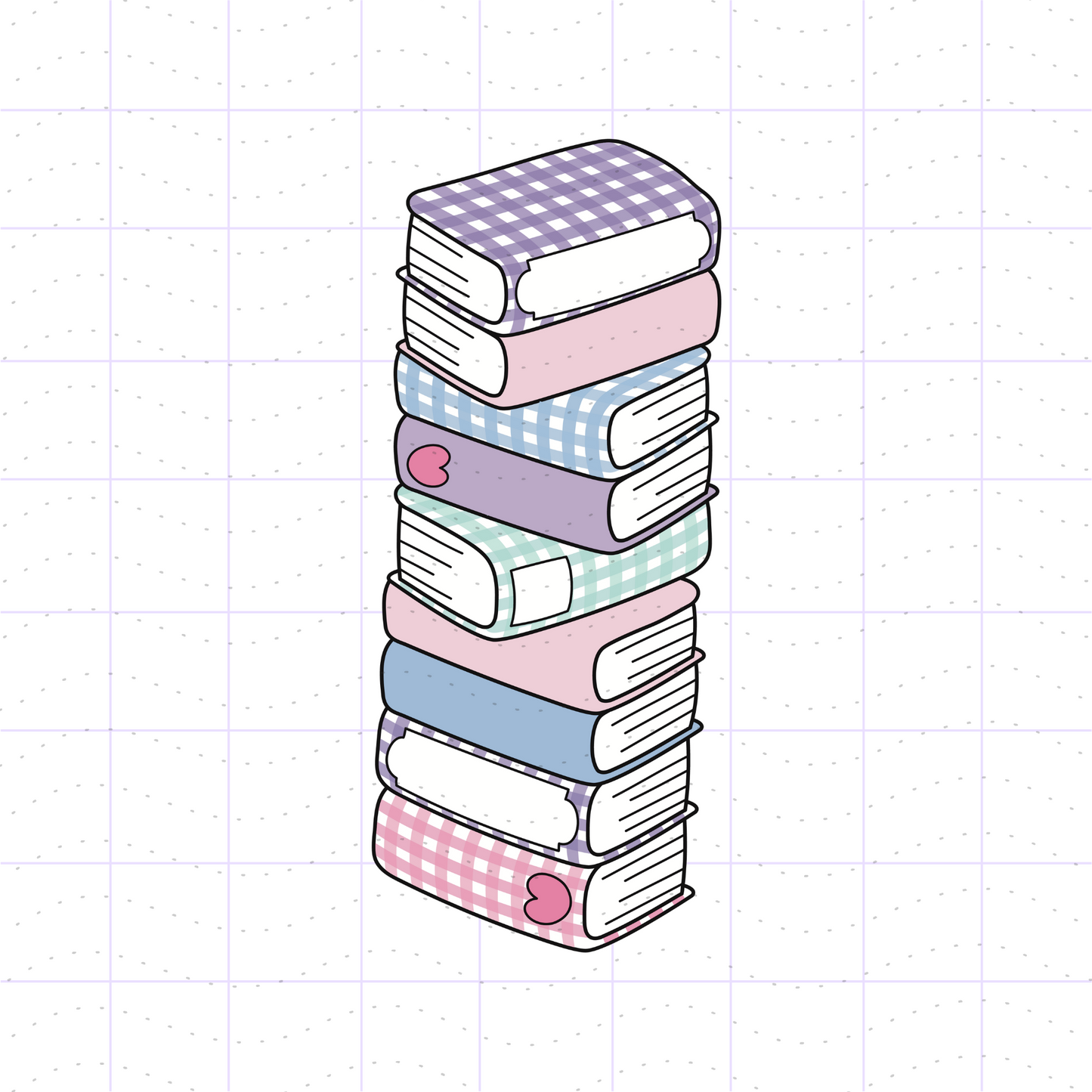 Bookish Gingham Book Stack Bookmark PNG File