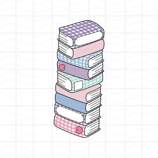 Bookish Gingham Book Stack Bookmark PNG File