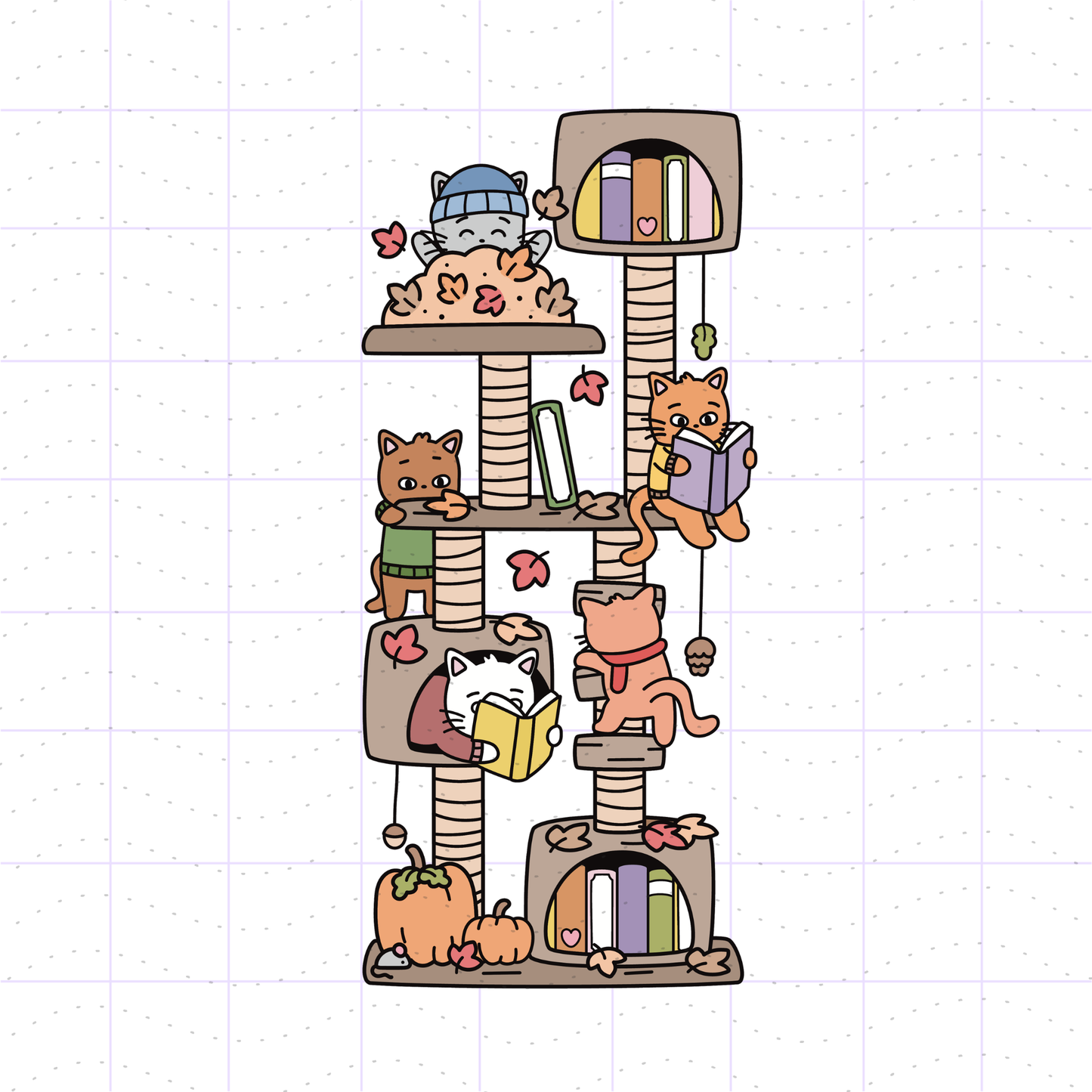 Fall Bookish Cat Tree PNG File