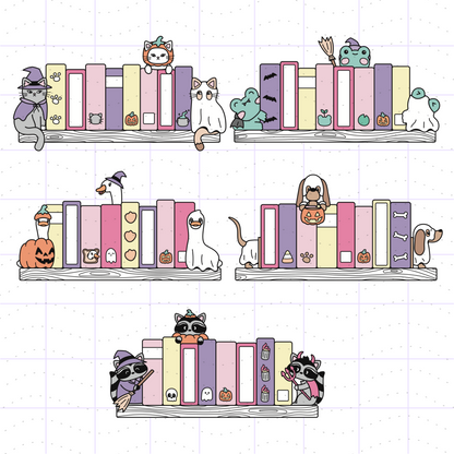 Pink Halloween Animal Bookends Bundle PNG SVG Files
