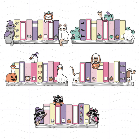 Pink Halloween Animal Bookends Bundle PNG SVG Files