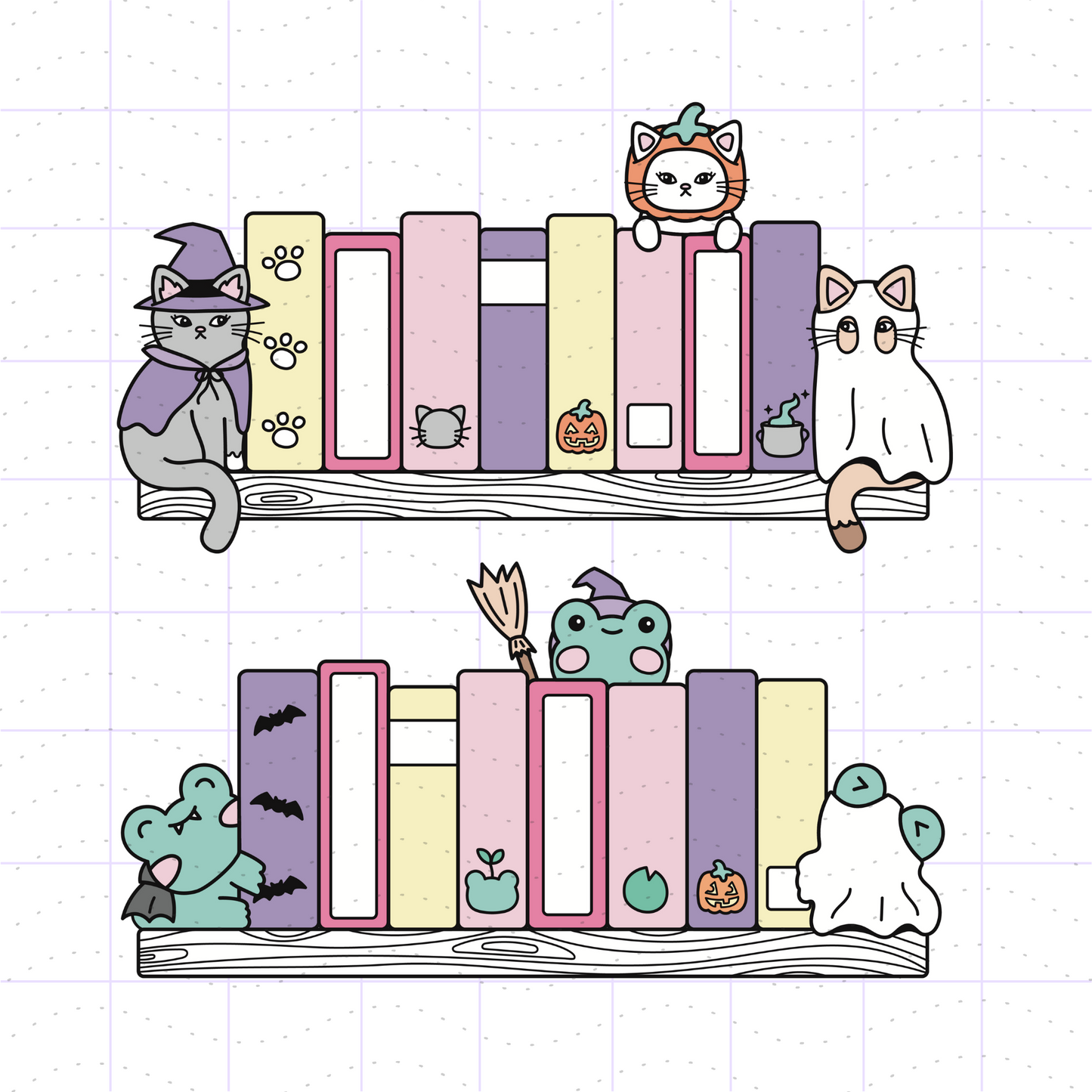 Pink Halloween Animal Bookends Bundle PNG SVG Files