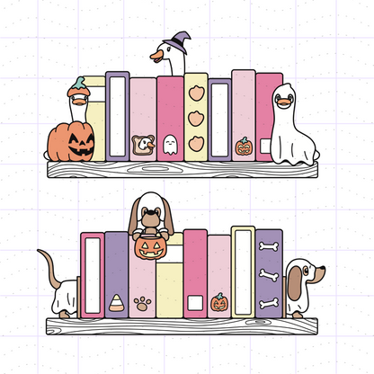 Pink Halloween Animal Bookends Bundle PNG SVG Files