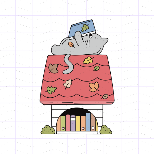 Fall Bookish Dog House Cat PNG File