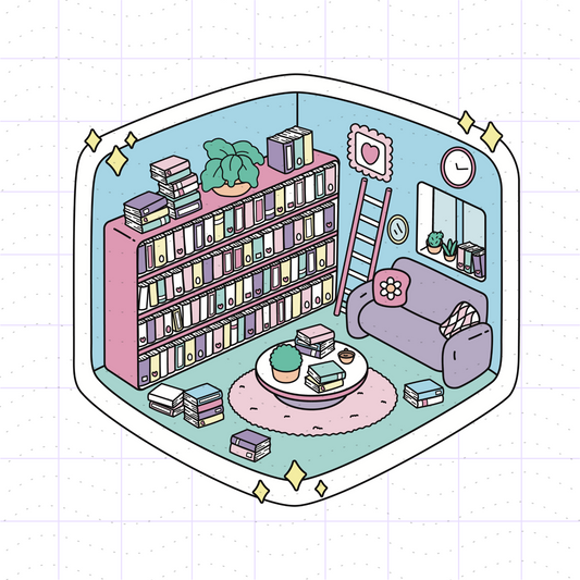 Isometric Cute Library Reading Nook PNG File