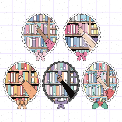 Cozy Academia Girly Bookshelf PNG Bundle Files