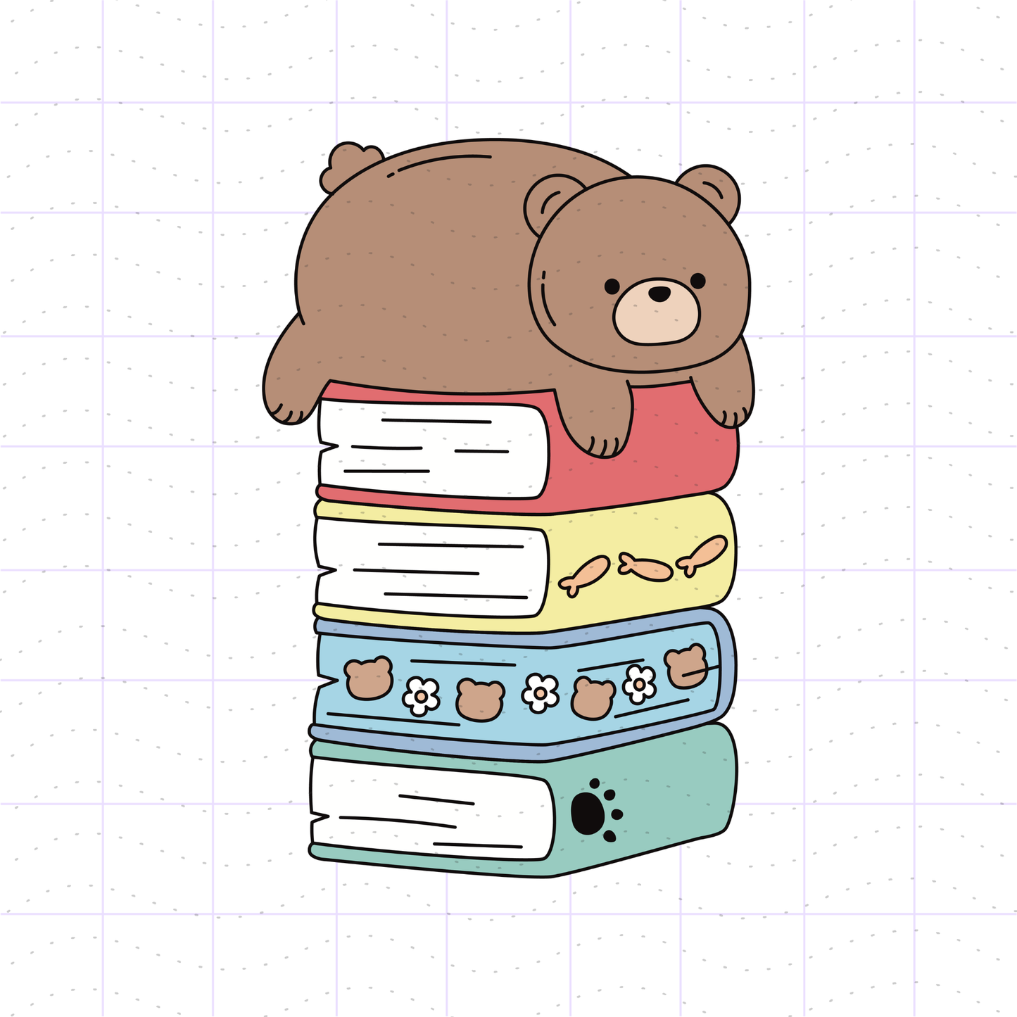 Bear TBR Book Stack PNG File
