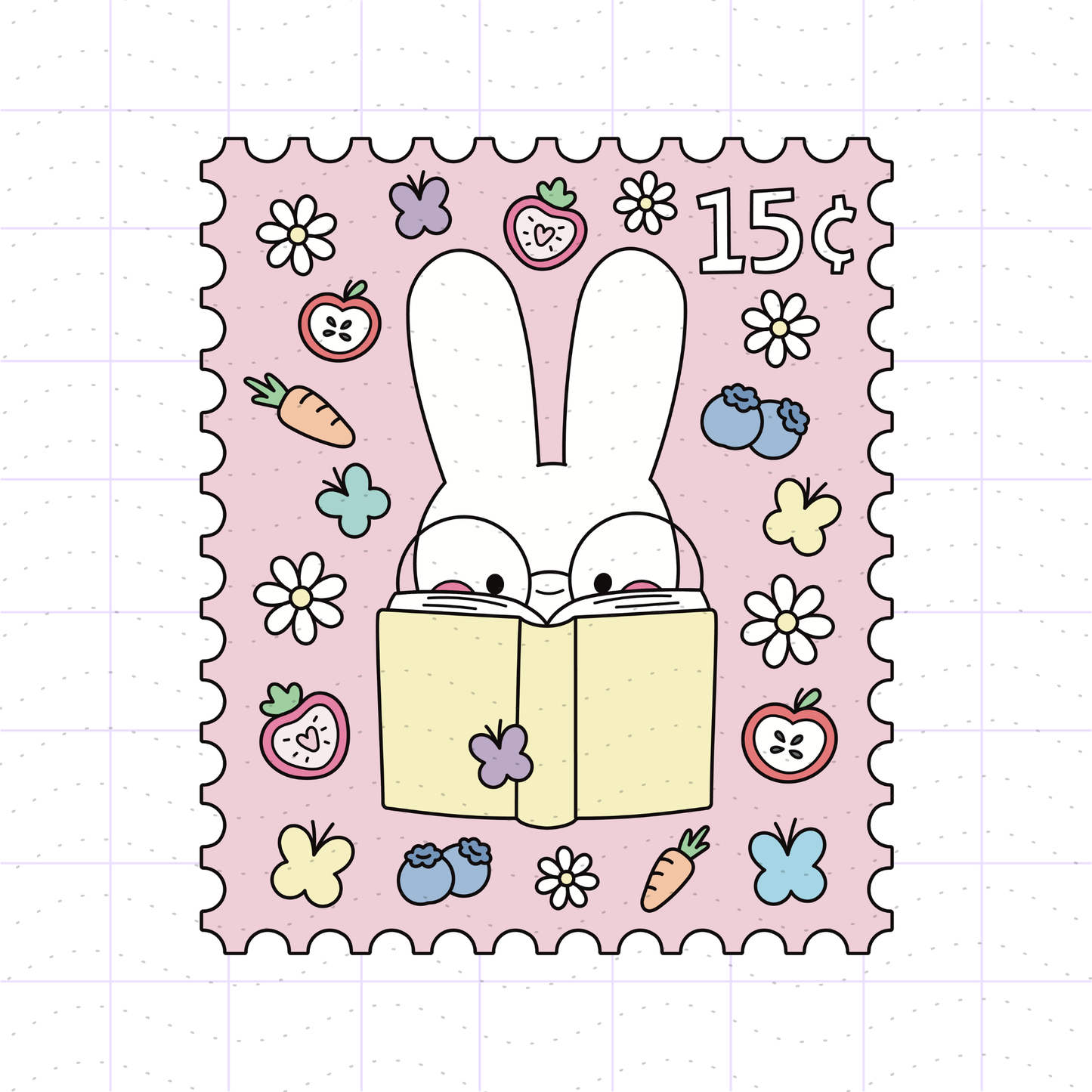 Bookish Bunny Happy Mail Stamp PNG File