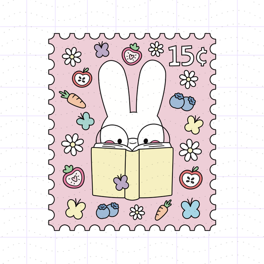 Bookish Bunny Happy Mail Stamp PNG File