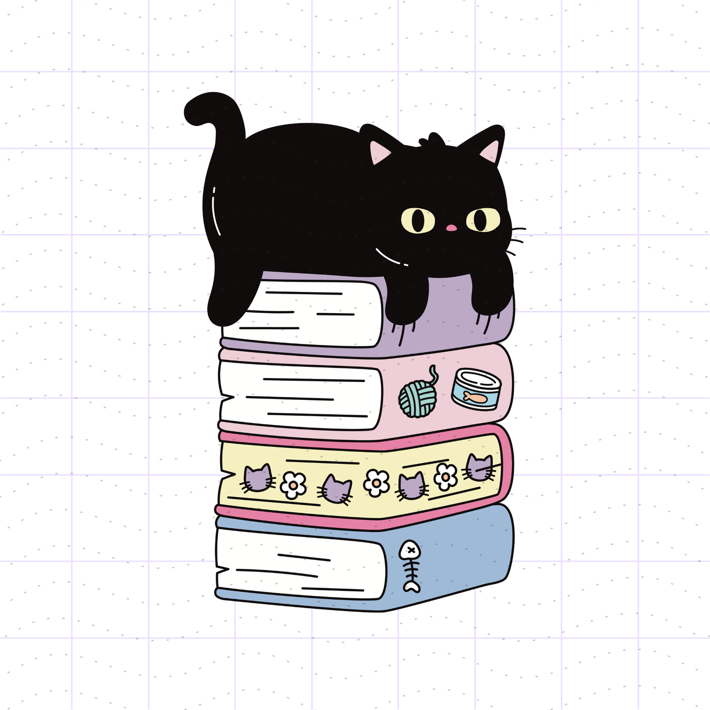 Cat TBR Book Stack PNG File