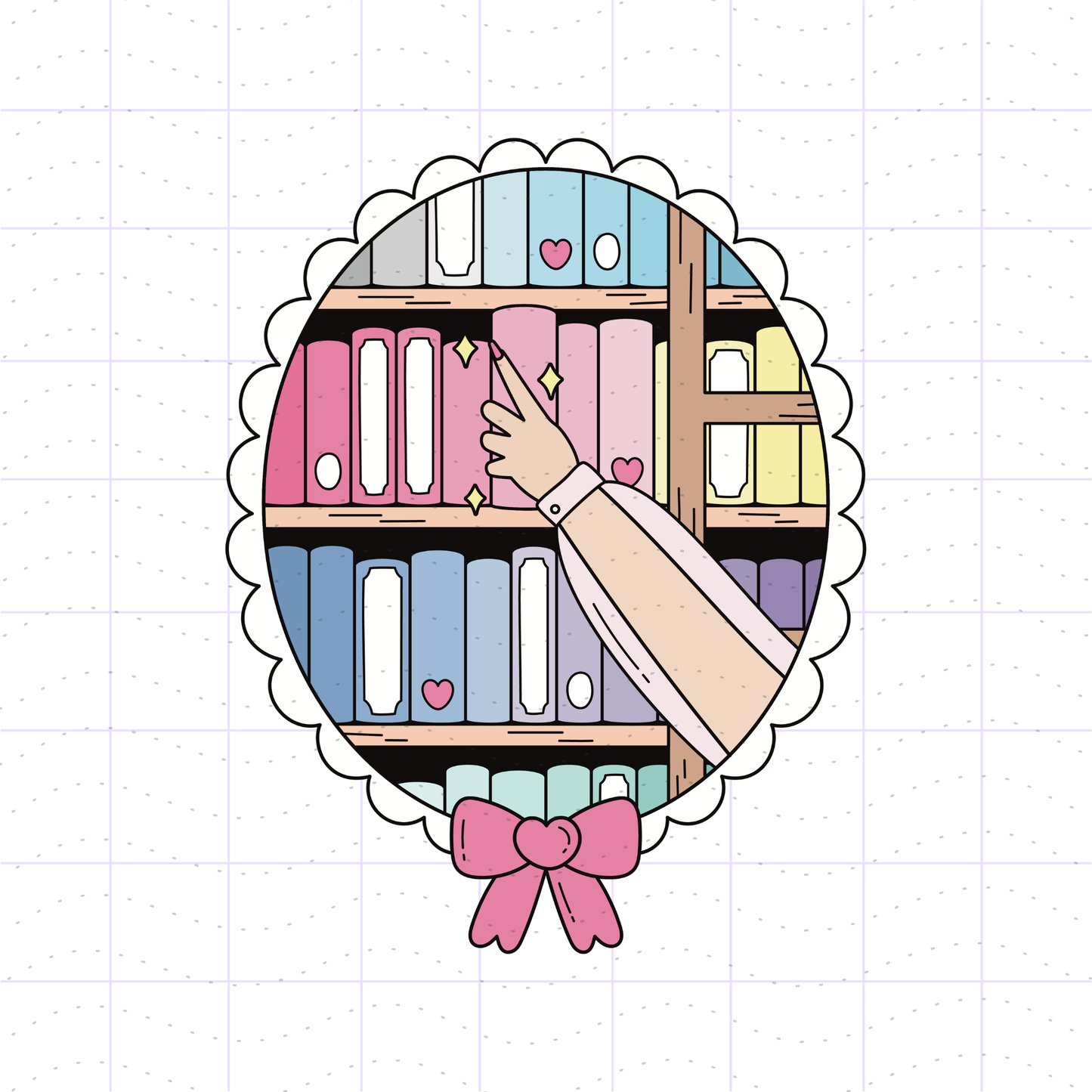 Cozy Color Coded Academia Coquette Bookshelf PNG Files