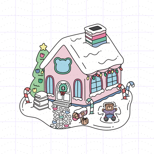 Cozy Christmas House Bear PNG File