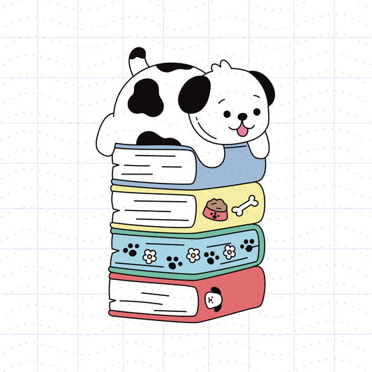 Dog TBR Book Stack PNG File