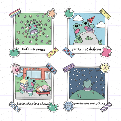 Positive Affirmation Kawaii Frog PNG Bundle