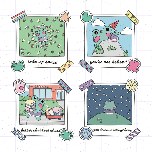 Positive Affirmation Kawaii Frog PNG Bundle