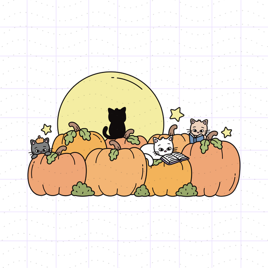 Bookish Pumpkin Patch Cats PNG File