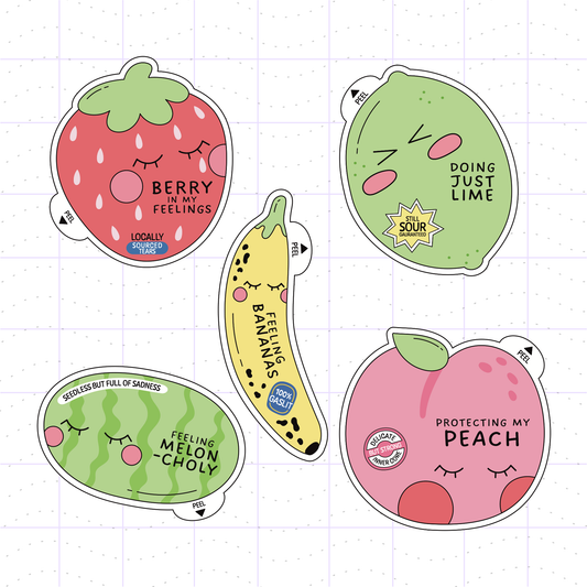 Sad Fruit Produce Label Sticker PNG Bundle