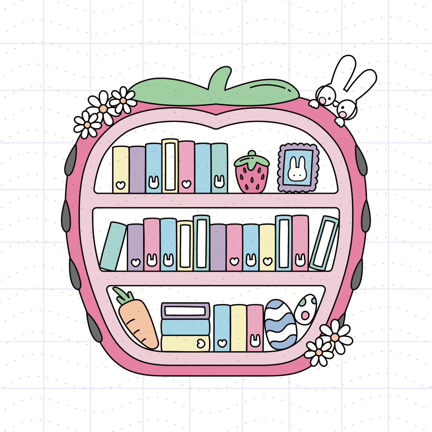 Strawberry Bunny Rabbit Bookshelf PNG File