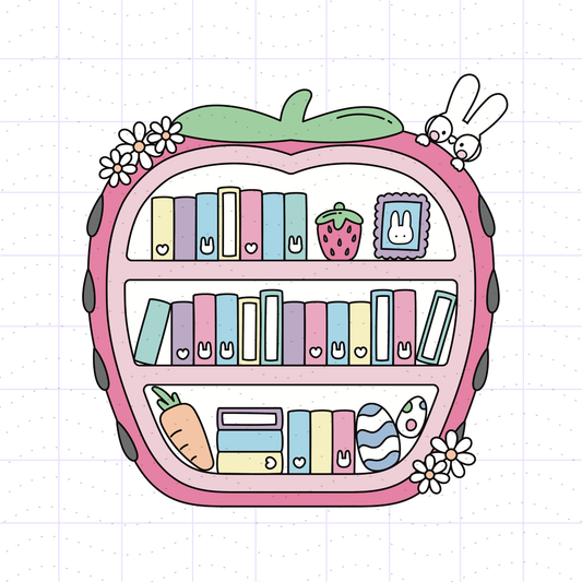 Strawberry Bunny Rabbit Bookshelf PNG File