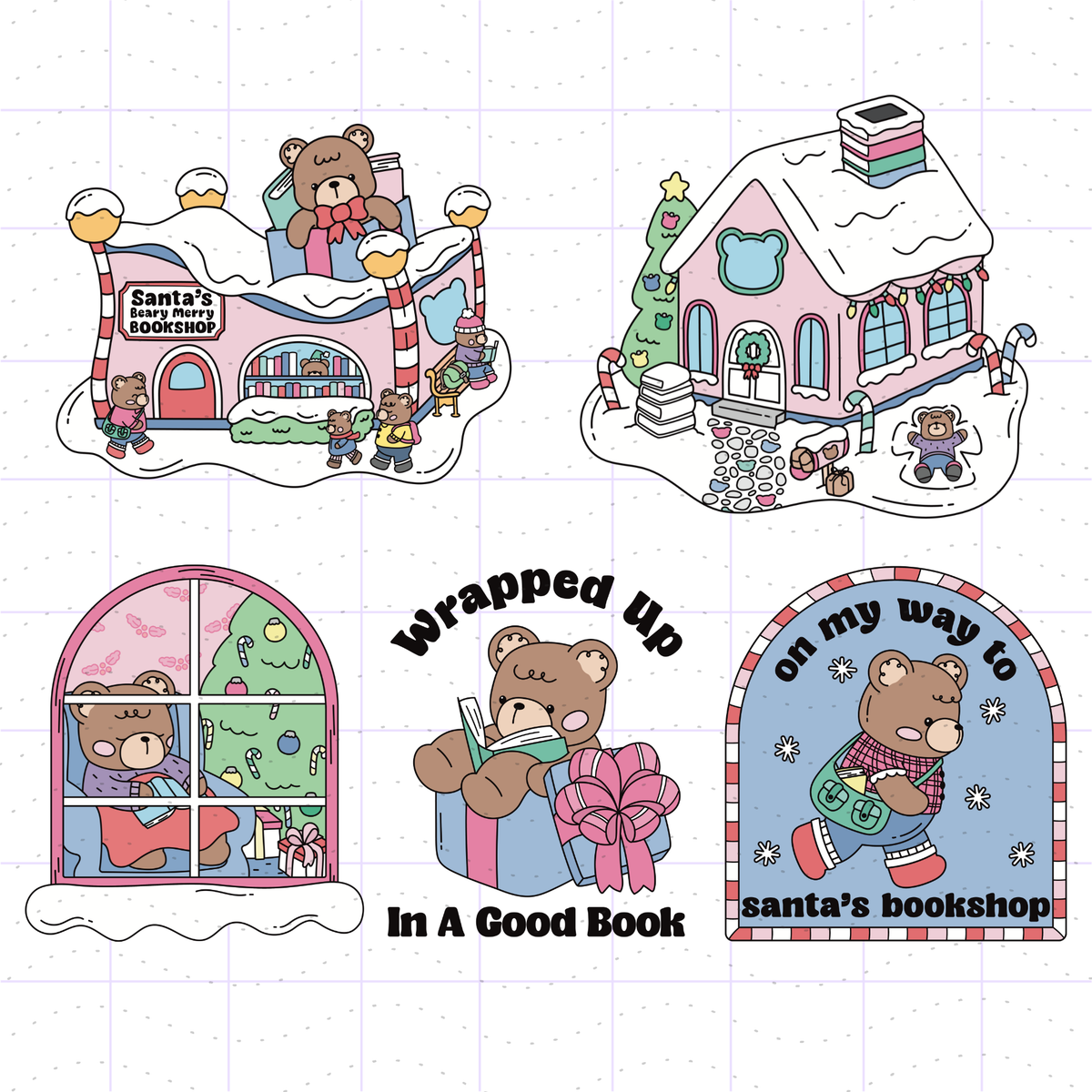 Christmas Holiday Reading Bears PNG Bundle Files